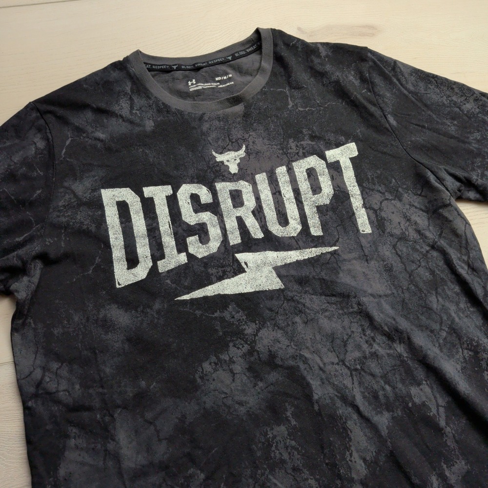 Under Armour Project Rock‎ Disrupt T-Shirt Mens Medium Black Grey Wash 1357189